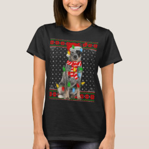 Camiseta Luzes de Natal Cachorro Feio Chapéu de Papai Noel 