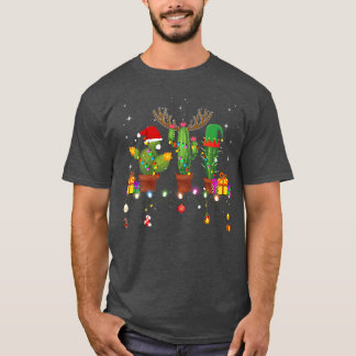 Camiseta Luzes de Natal Cactus Lover Engraçado Xmas Pajama