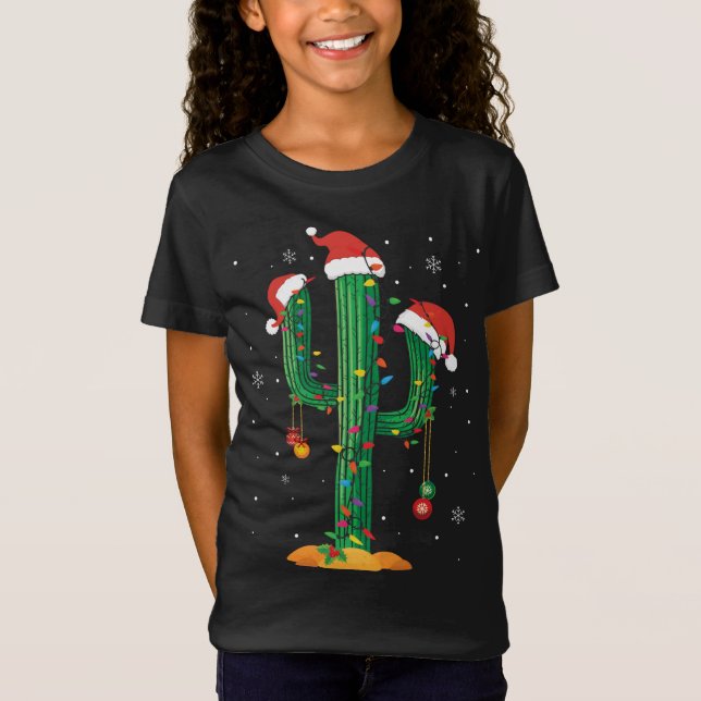 Camiseta Luzes de Natal Cactus Lover Engraçado Xmas Pajama (Frente)