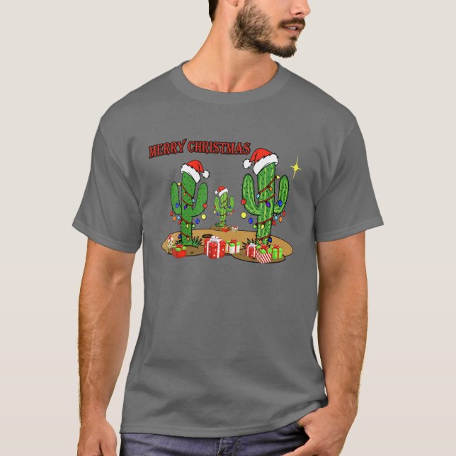 Camiseta Luzes de Natal Cactus Sobrevive Engraçado Xmas (Frente)