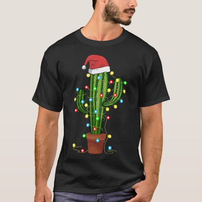 Camiseta Luzes de Natal Cactus Sobrevive Engraçado Xmas (Frente)