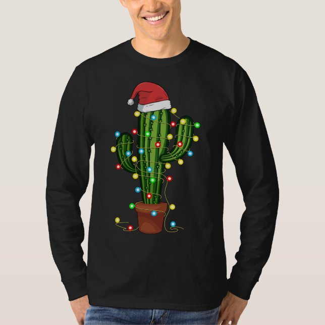 Camiseta Luzes de Natal Cactus Sobrevivem Engraçada Xmas Pr (Frente)