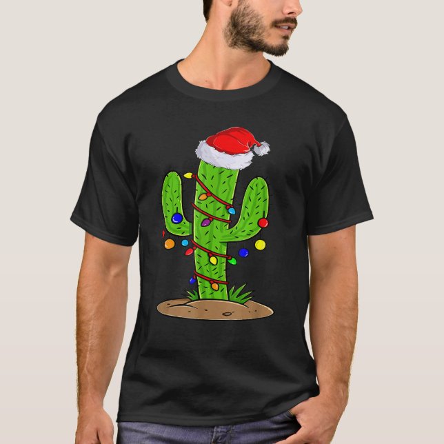 Camiseta Luzes De Natal Cactus Xmas Para Homens Meninos (Frente)