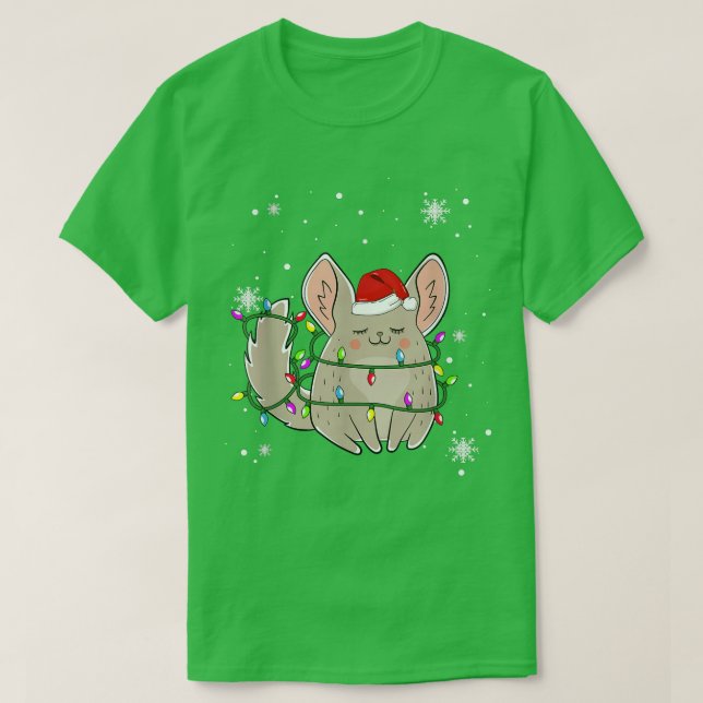 Camiseta Luzes de Natal Chinchila Led Chapéu de Papai Noel  (Frente do Design)