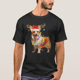Camiseta Luzes de Natal Corgi Cão Rena Santa Corgi Cão