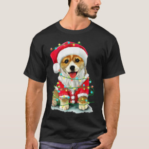 Camiseta Luzes de Natal Corgi Presente de Papai Noel para H