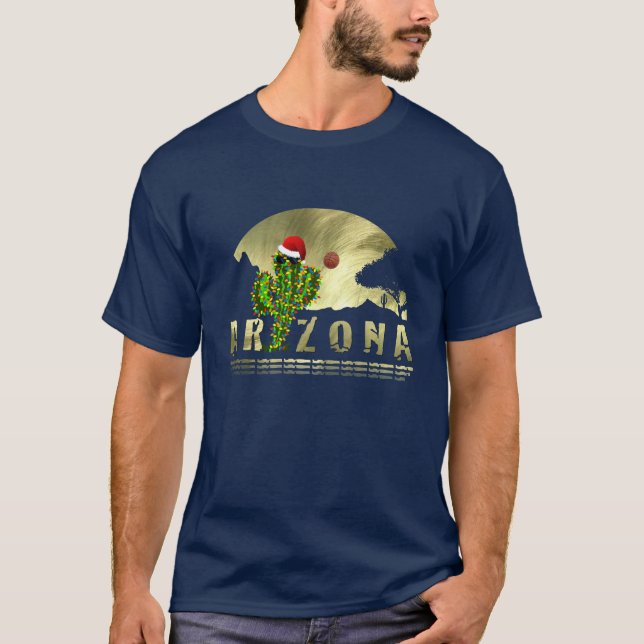 Camiseta Luzes de Natal da Arizona Saguaro (Frente)