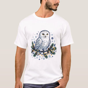 Camiseta Luzes de Natal da Coruja da Neve Arte de Inverno