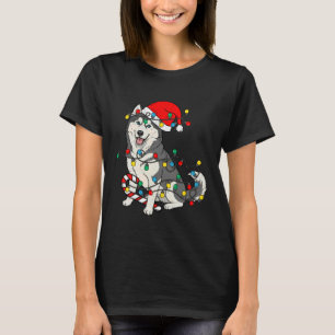 Camiseta Luzes de Natal de Cachorro Huskey Santa Pijama Nat