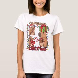 Camiseta Luzes de Natal de Capivara Fofa Festa Festiva