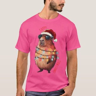Camiseta Luzes De Natal De Capybara Bonita Com Anima De Vid