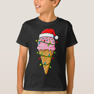 Camiseta Luzes de Natal de Cone de Sorvete Chapéu do Papai