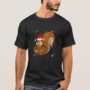 Camiseta Luzes de Natal de Esquilo Led Chapéu de Papai Noel