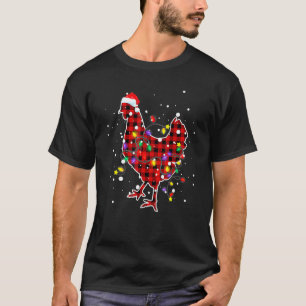 Camiseta Luzes de Natal de Frango Árvore Plaid Búfalo Xmas 
