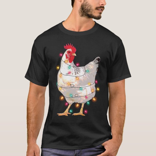 Camiseta Luzes De Natal De Frango Com Santa Hat Engraçada P (Frente)