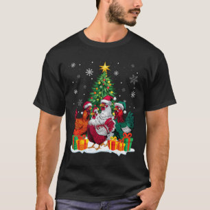 Camiseta Luzes de Natal de Frango Engraçado Árvore Chapéu d