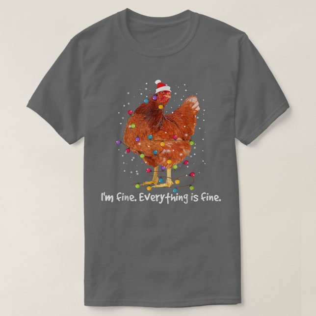 Camiseta Luzes de Natal de frango Estou bem Está tudo bem (Frente do Design)