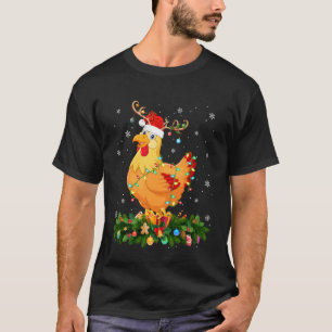Camiseta Luzes de Natal de Frango Rena Papai Noel Adulto