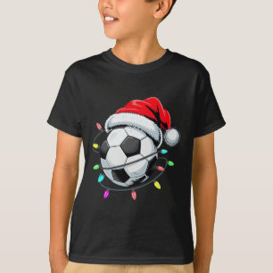 Camiseta Luzes de Natal de Futebol de Papai Noel Crianças M