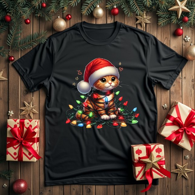 Camiseta Luzes de natal de gato fofo (Criador carregado)