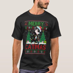 Camiseta Luzes de Natal de Gato Preto Árvore de Natal Feia