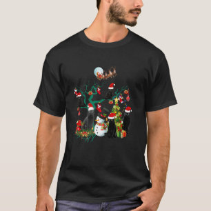 Camiseta Luzes de Natal de Gato Preto Árvore de Natal Gatos
