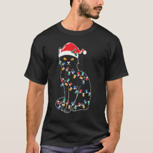 Camiseta Luzes de Natal de Gato Preto Árvore de Natal Kit L