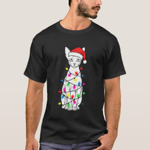 Camiseta Luzes de Natal de Gato Sphynx Engraçado Papai Noel