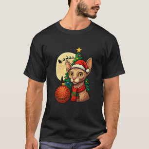 Camiseta Luzes de Natal de Gato Sphynx Engraçado Papai Noel