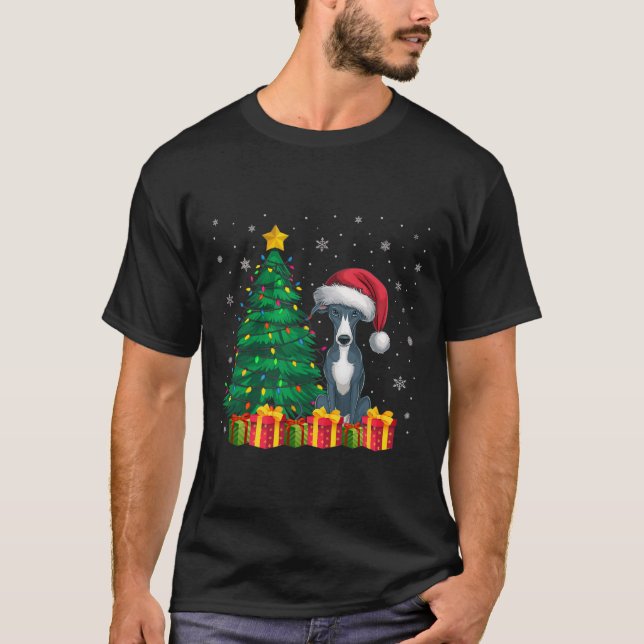 Camiseta Luzes de Natal de Greyhound Santa Hat, Itália Feia (Frente)