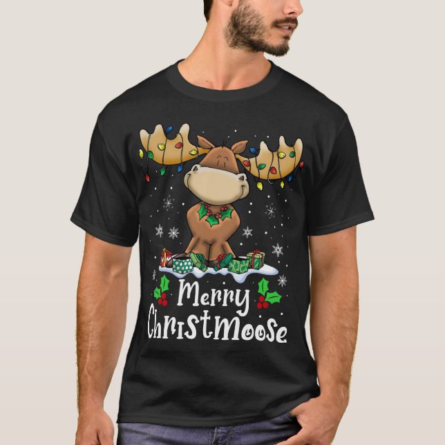 Camiseta Luzes de Natal de Moose de Natal feliz (Frente)