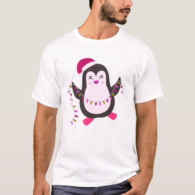 Camiseta “Luzes de Natal de Pinguim Fofo”  (Frente)