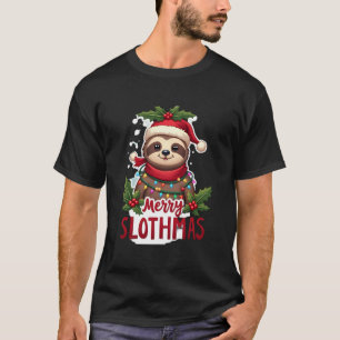 Camiseta Luzes de Natal de Preguiça Engraçadas Feliz Slothm