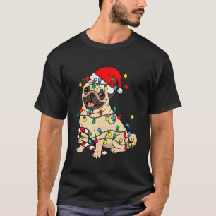 Camiseta Luzes de Natal de Pug Fofo Papai Noel de Pijama do