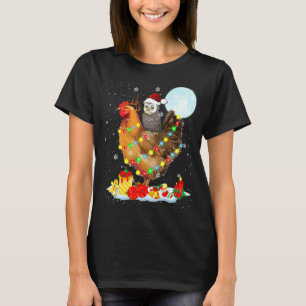 Camiseta Luzes de Natal de Rena de Galinha Montando Coruja 