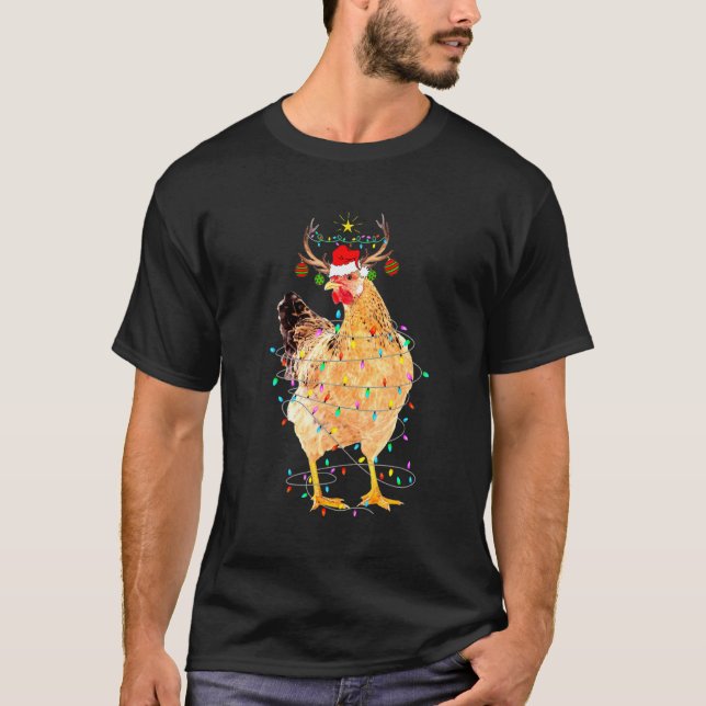 Camiseta Luzes de Natal de Renas de Galinha Natal (Frente)