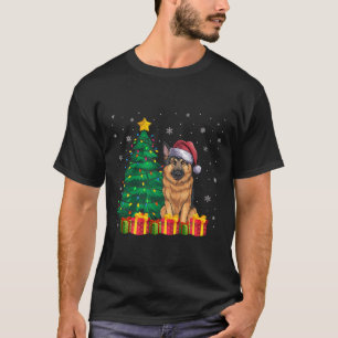 Camiseta Luzes de Natal de Santa Hat German shepherd Feia
