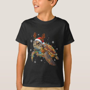 Camiseta Luzes de Natal de Tartaruga Marinha Chapéu Engraça