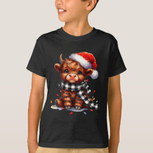 Camiseta Luzes de Natal de Vaca das Terras Altas Fofas Chap