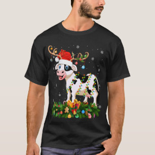 Camiseta Luzes de Natal de Vaca Gado Rena Chapéu do Papai N