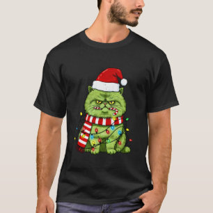 Camiseta Luzes de Natal divertidas de Gato Persa Verde para