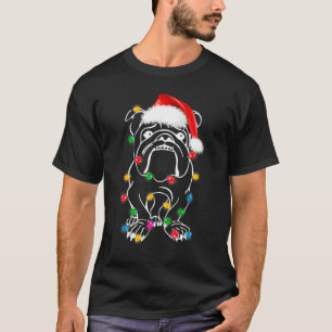 Camiseta Luzes de Natal do Bulldog Inglês Chapéu do Papai N