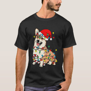 Camiseta Luzes de Natal do Cão Corgi Pijama Papai Noel Xmas