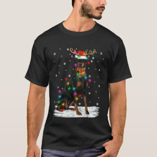 Camiseta Luzes de Natal do Cão Doberman Pinscher Rena