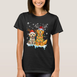 Camiseta Luzes de Natal do Golden Retriever Chapéu do Papai