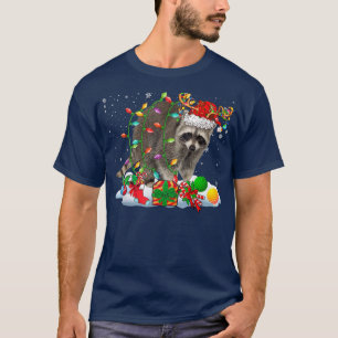 Camiseta Luzes de Natal do Papai Noel Guaxinim Rena Corresp
