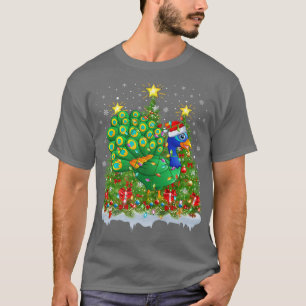 Camiseta Luzes de Natal do Pássaro Pavão Santa Pavão Árvore