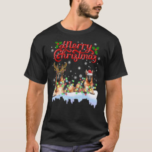 Camiseta Luzes de Natal do Pastor Alemão Árvore Cachorro Co