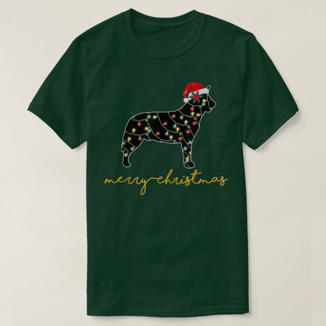 Camiseta Luzes de Natal engraçadas da árvore do cão de gado (Frente do Design)