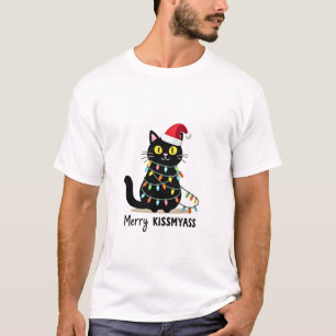 Camiseta Luzes de Natal Engraçadas de Gato Feliz Beijaminha